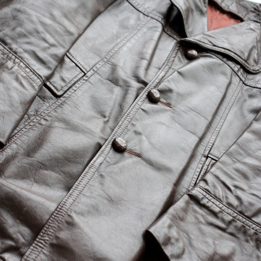 Sears Vintage Retro Leather Jacket big collar 1970